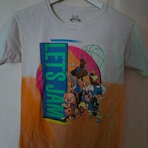 Vibrant Orange and White Short Sleeve Tee with Retro Graphic